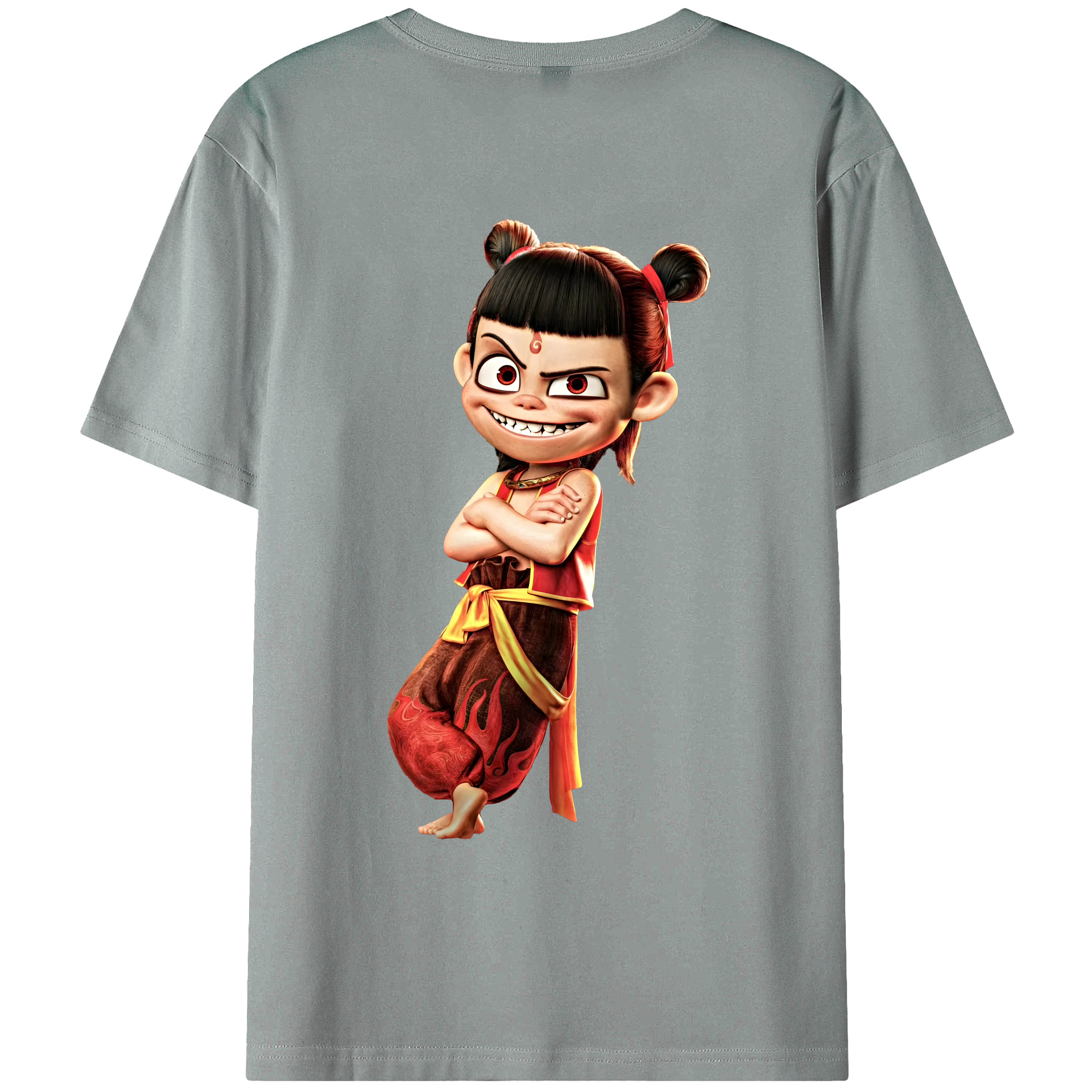 （画像用） Ne Zha 2 ナタ 魔童の大暴れ 綿100％ メンズ半袖Tシャツ（バックプリント） 通気性